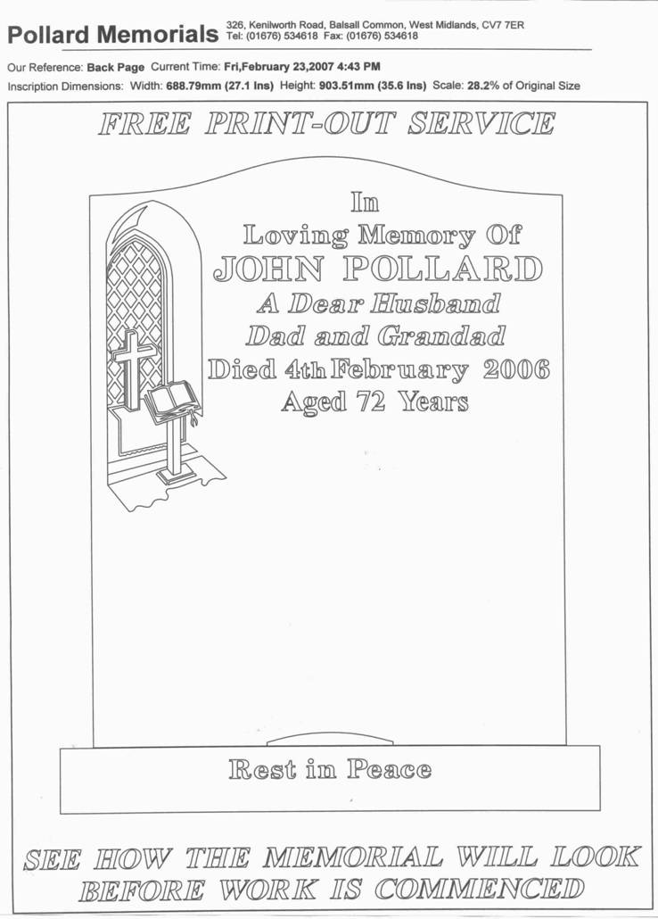 Headstone Computer print-out Headstone Computer print-out